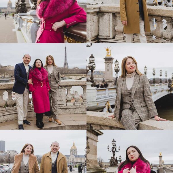 Sesión de fotos familiar frente a la Torre Eiffel en París. Family photoshoot in front of the Eiffel Tower in Paris.