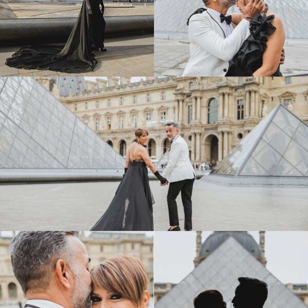 Sesión de fotos de pareja en los Jardines de las Tullerías en París. Couple photoshoot in the Louvre Musem in Paris.