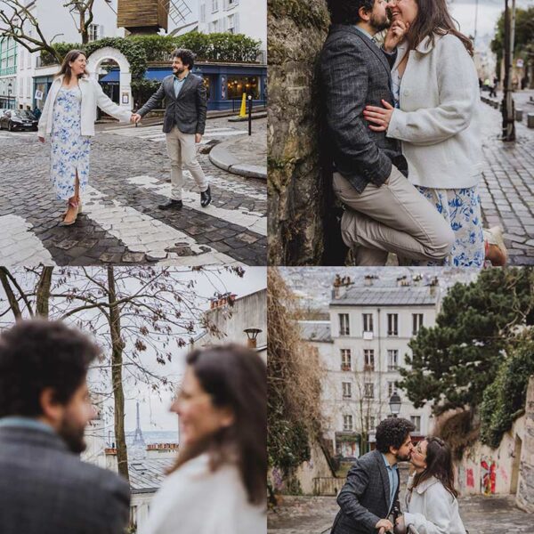 Sesión de fotos de pareja en Montmartre, París. Couple photoshoot in Montmartre, Paris.