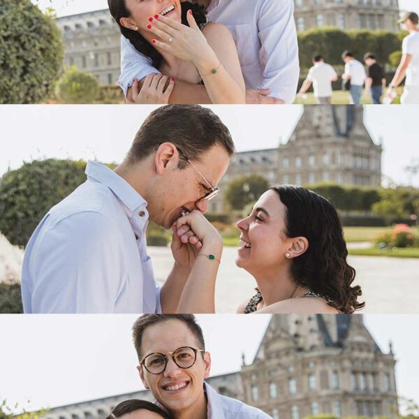 Propuesta de matrimonio en la mañana frente al museo del Louvre. Proposal at the morning by the Louvre Museum in Paris.