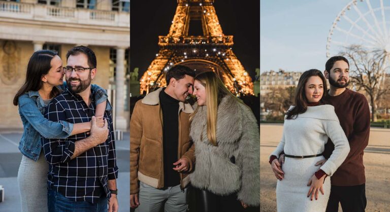 Tres imágenes de una sesión de fotos romántica en París