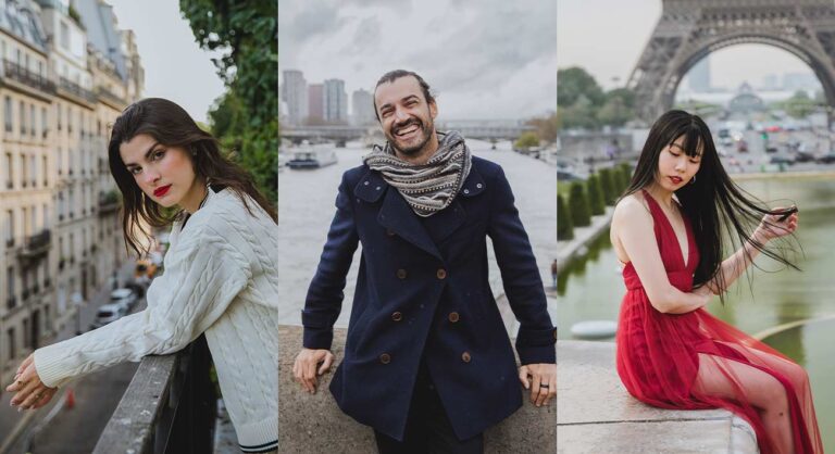 Tres imágenes de una sesión de fotos individual en París